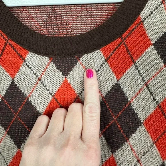 Wrangler vintage brown & orange argyle sweater - Picture 6 of 8